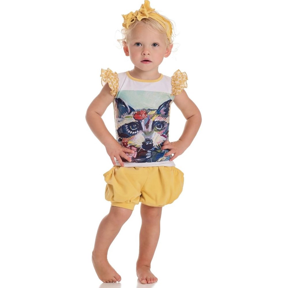 Persnickety NWT raccoon floral boho ruffle cap sleeve tee shirt size 6-12 months